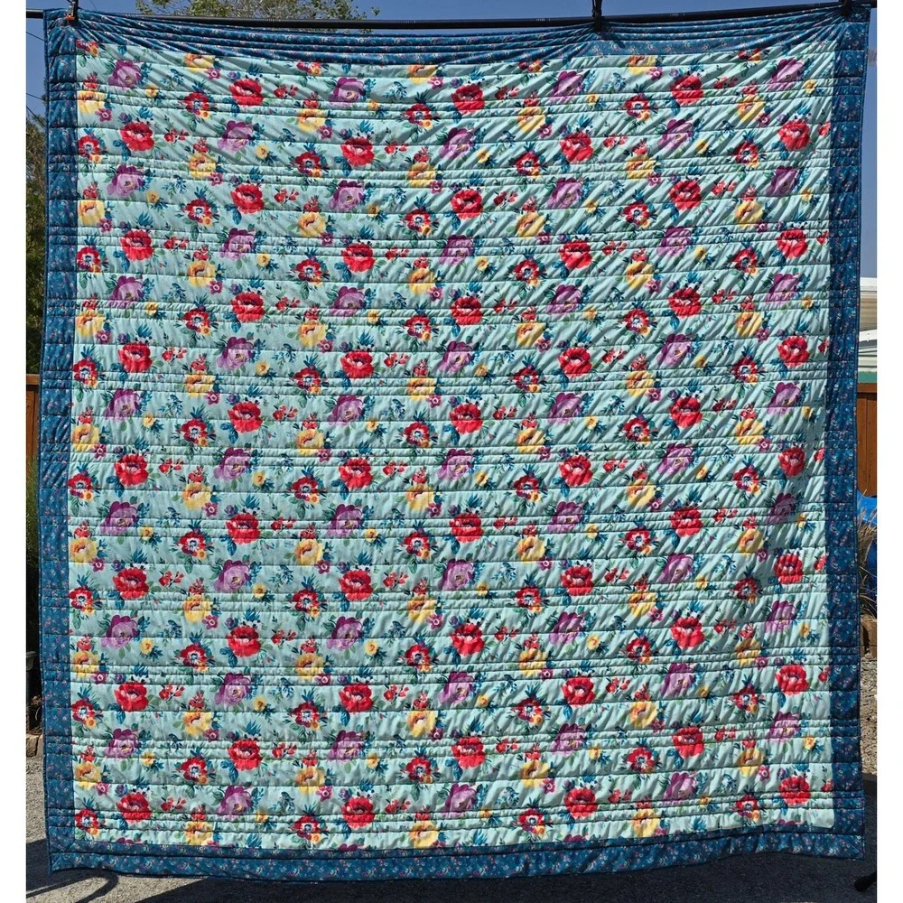Pioneer Woman Queen Quilt & Shams Set Blue Floral Reversible Country Cottage